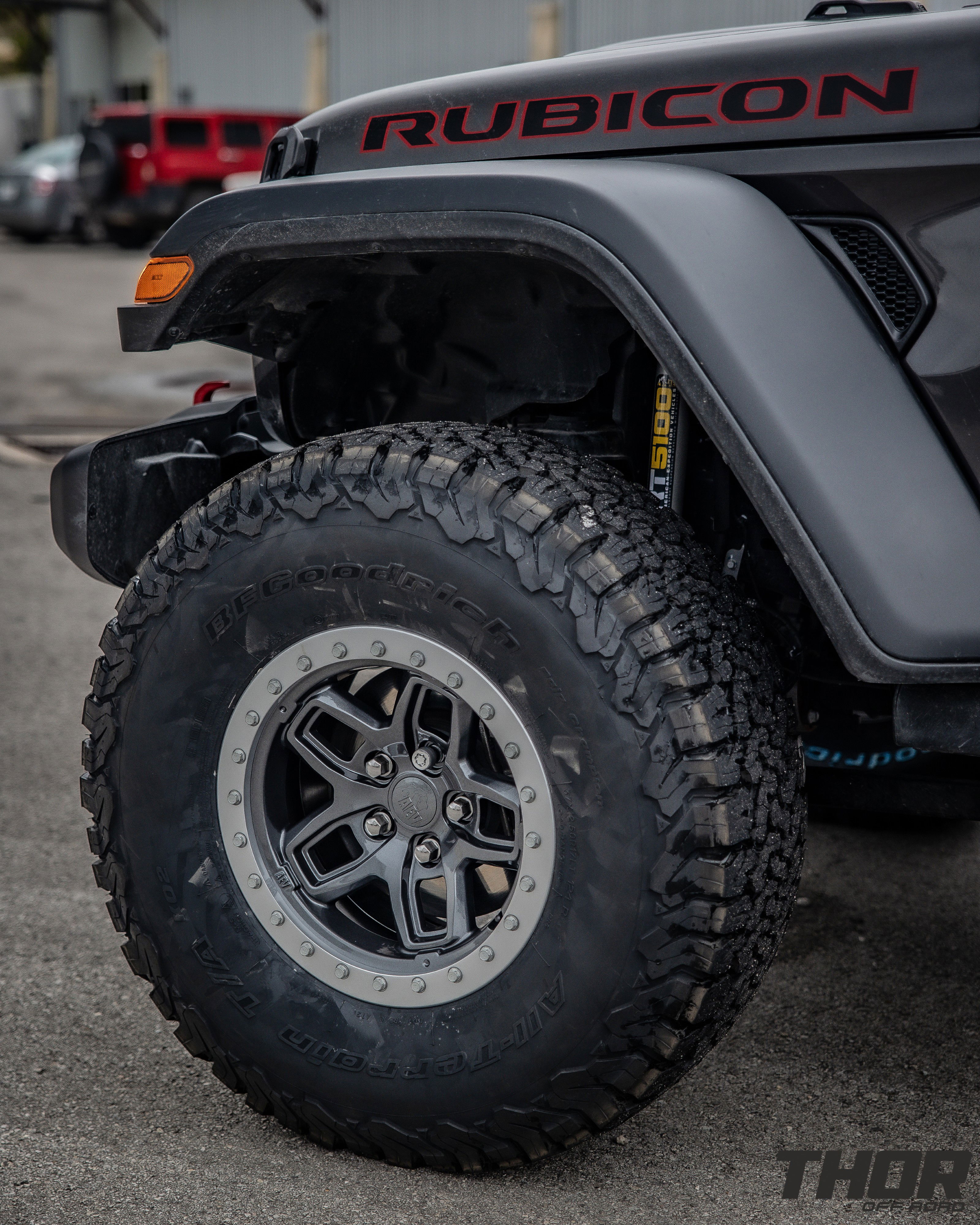 2023 Jeep Gladiator Rubicon in Grey with AEV 2.5" DualSport RT Lift Kit, AEV Borah Wheels, 37x12.50R17 BF Goodrich A/T K02 Tires