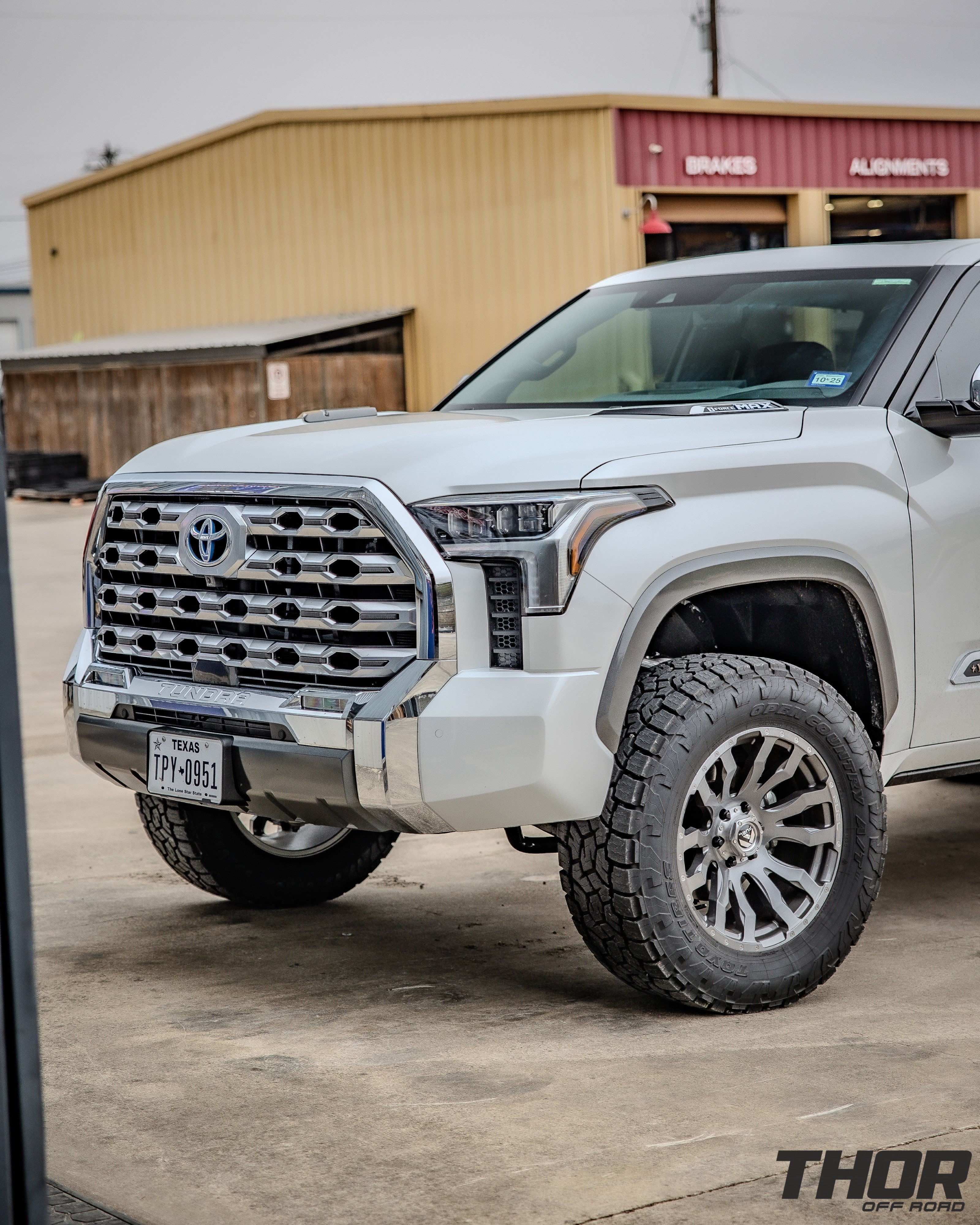 2023 Toyota Tundra 1794 Edition in Wind Chill Pearl with Rough Country 3.5" Lift Kit, Fuel Blitz 20x9" Wheels, 35x12.50R20 Toyo ATIII Tires