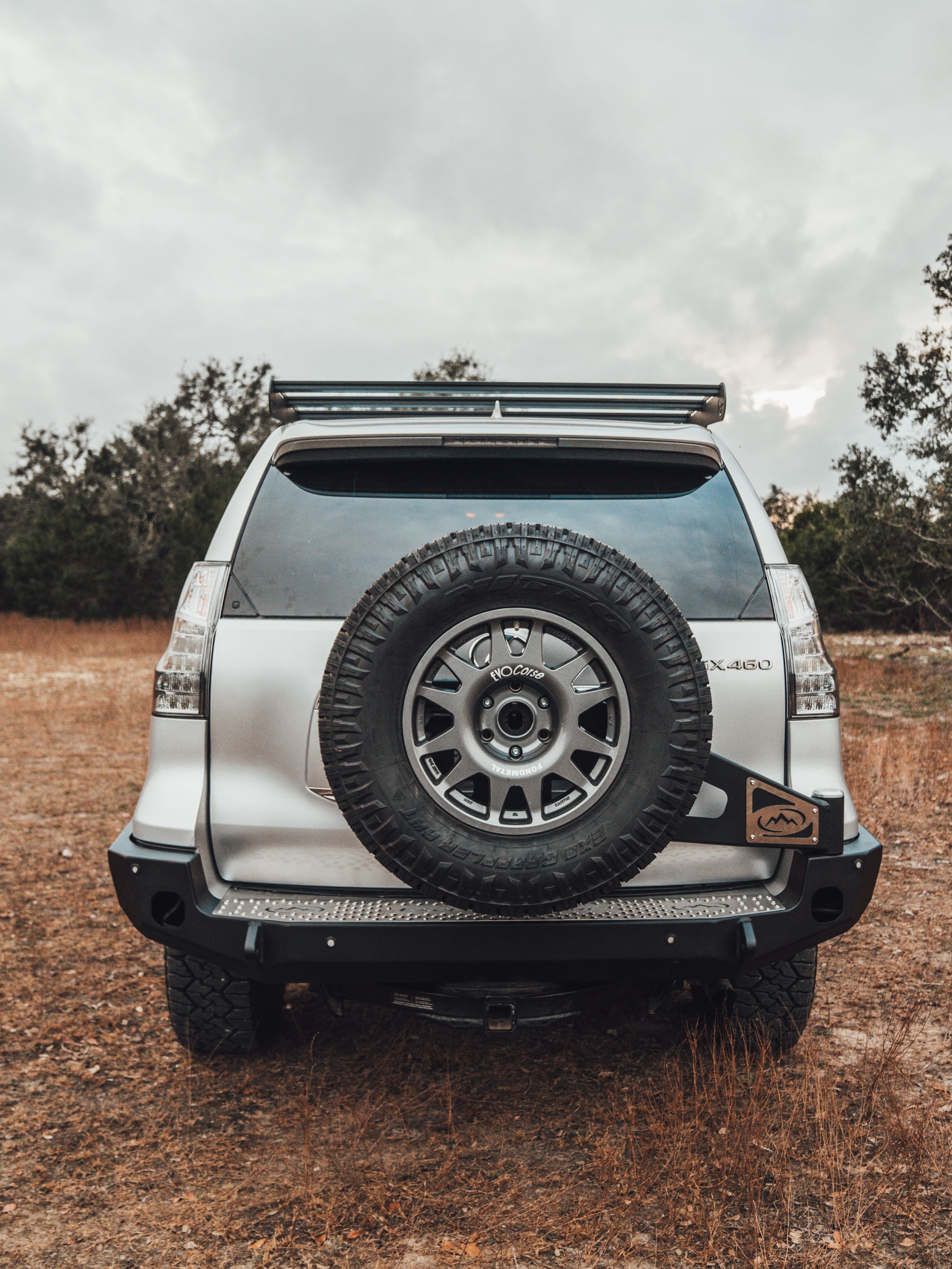 2018 Lexus GX 460 Base in Silver with Dobinson Suspension 2" Lift Kit, Warn Winch, CBI Roof Rack, Rock Slider Steps, Evo Corse Fondmetal Wheels, Expedition Rear Bumper, Metal Tech Front Bumper