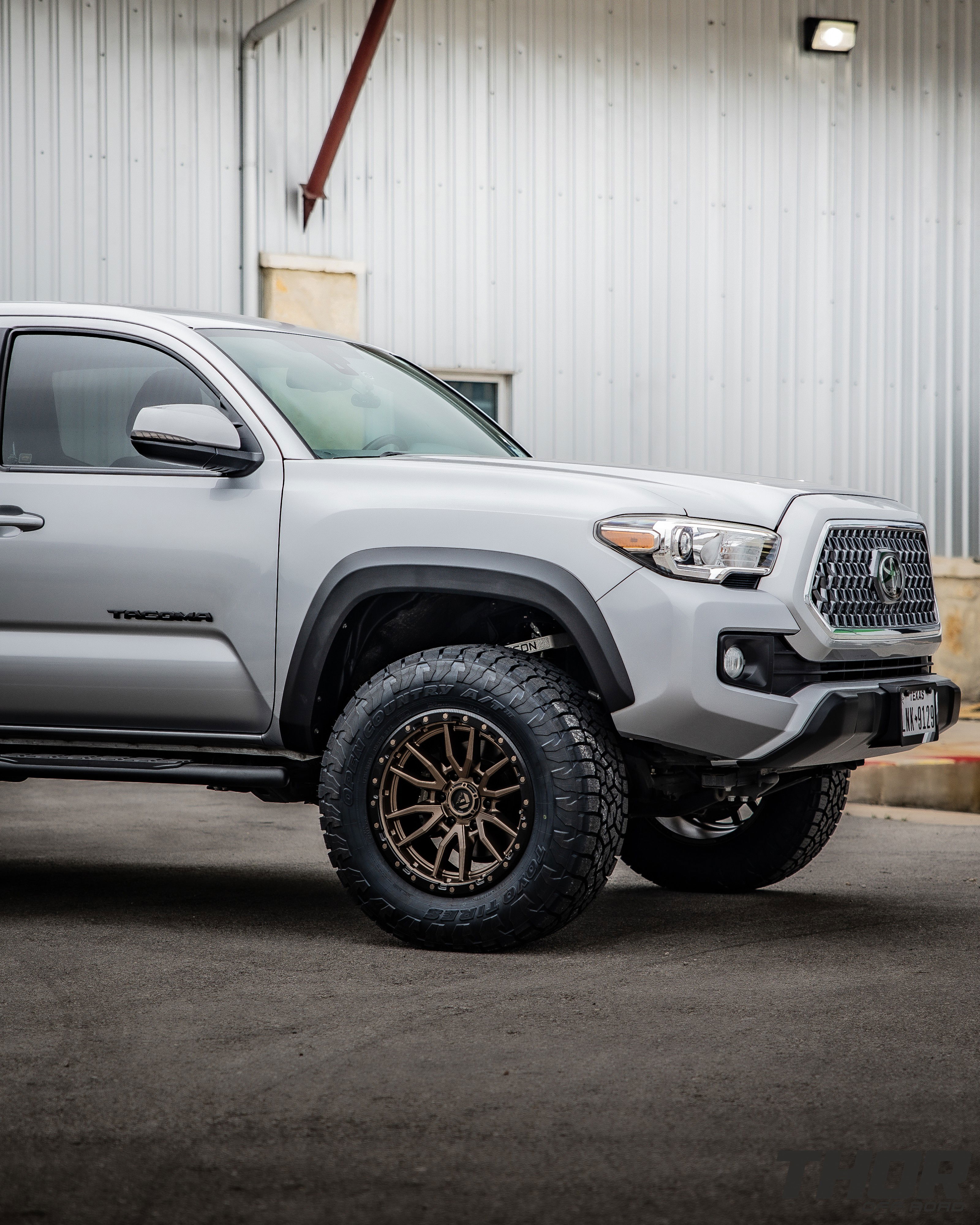 2019 Toyota Tacoma TRD in Silver with 3.5" Icon Dynamics Stage 6 Suspension Kit, Fuel Rebel 18x9" Matte Bronze Wheels, 285/65R18 Toyo Open Country A/T III Tires