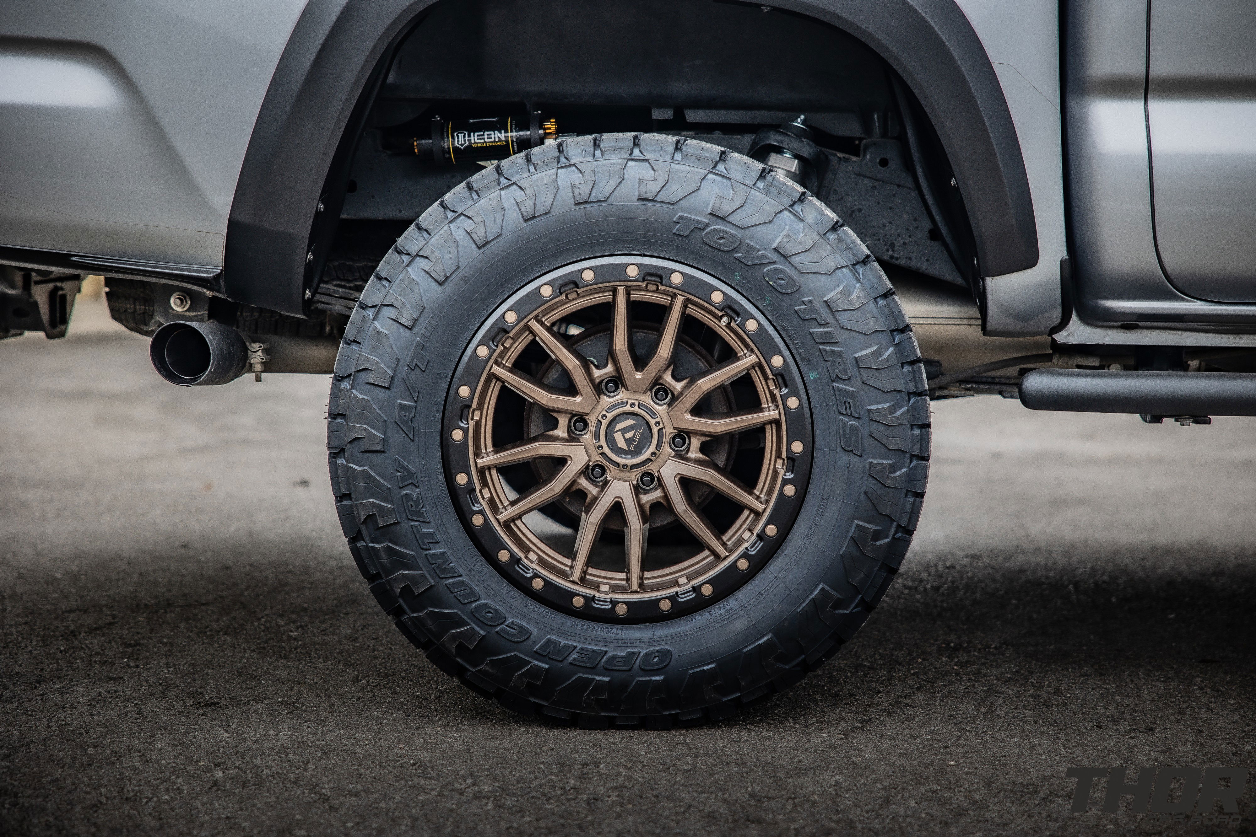 2019 Toyota Tacoma TRD in Silver with 3.5" Icon Dynamics Stage 6 Suspension Kit, Fuel Rebel 18x9" Matte Bronze Wheels, 285/65R18 Toyo Open Country A/T III Tires