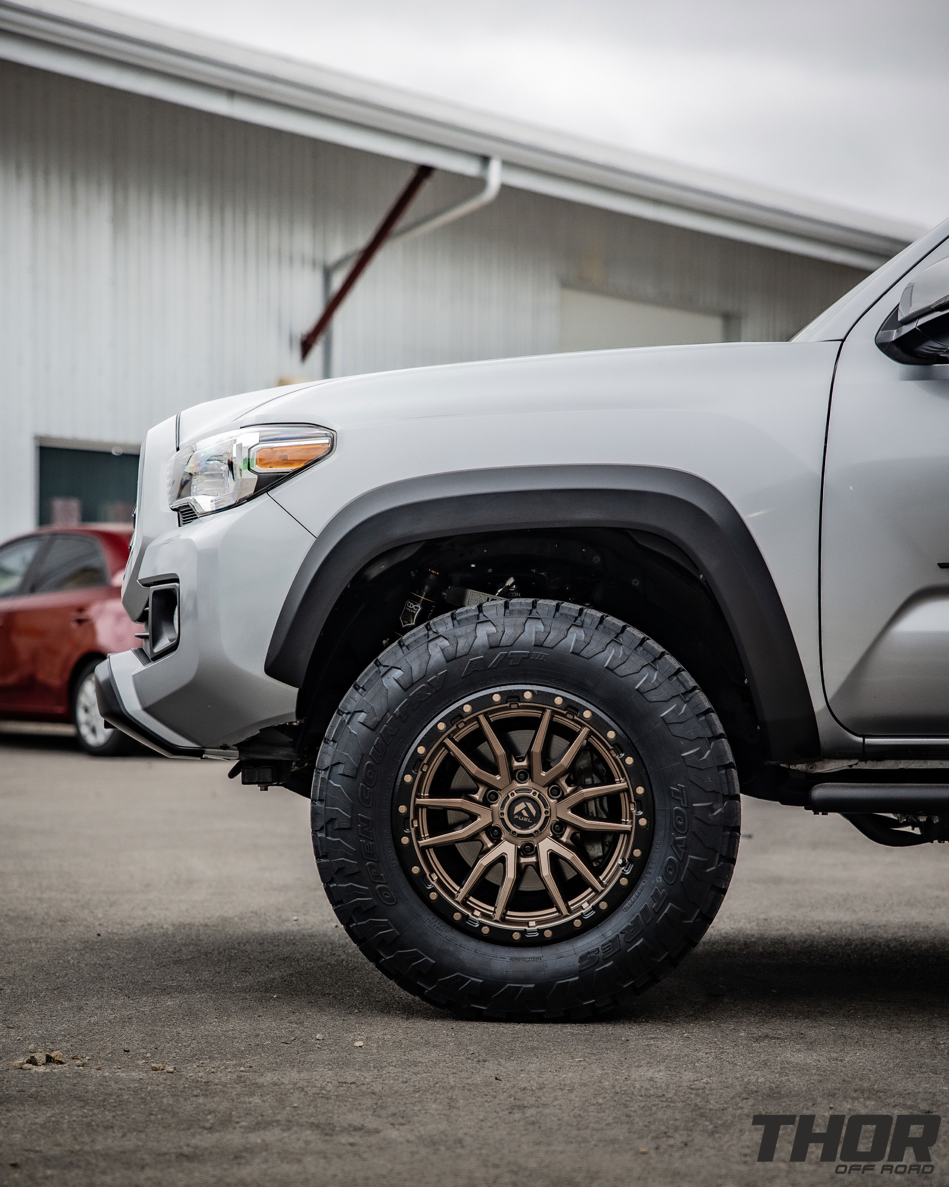 2019 Toyota Tacoma TRD in Silver with 3.5" Icon Dynamics Stage 6 Suspension Kit, Fuel Rebel 18x9" Matte Bronze Wheels, 285/65R18 Toyo Open Country A/T III Tires