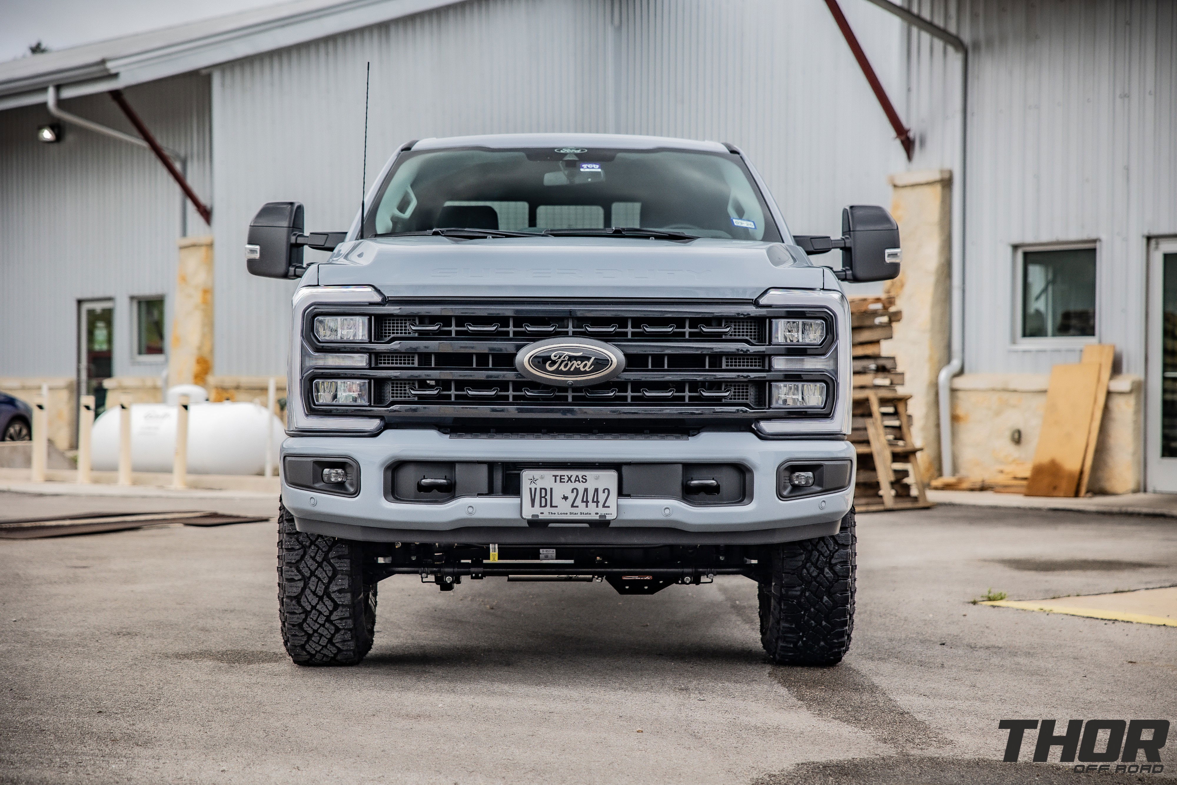 2024 Ford F-250 Super Duty Lariat in Grey with Carli 3.5" Backcountry Suspension Kit, Carli High Mount Steering Stabilizer, Carli Low Mount Steering Stabilizer, Carli Sway Bar Drop Bracket, Carli Full Rear Spring Replacement