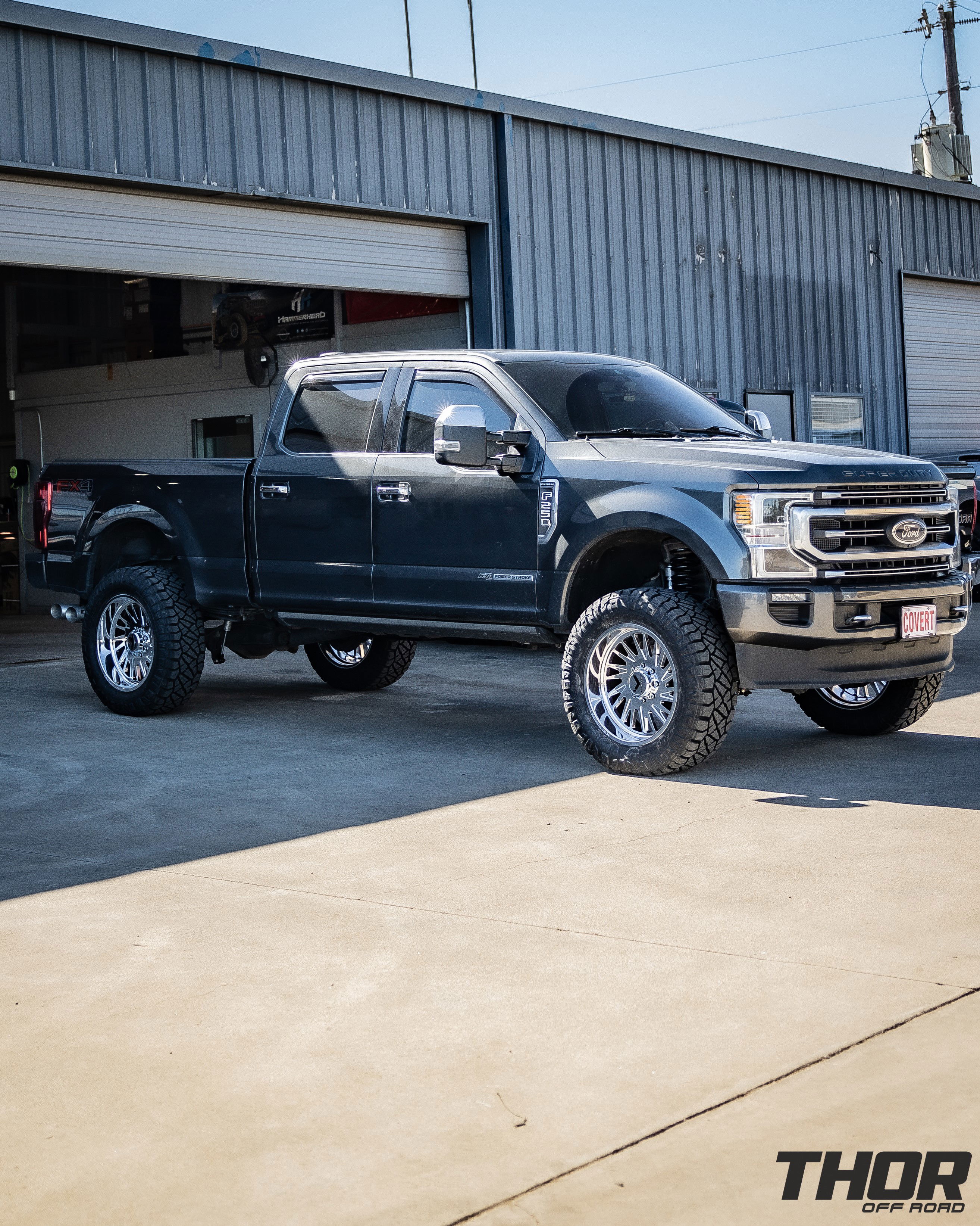 2020 Ford F-250 Super Duty Platinum in Grey with BDS 4" RA Suspension Kit with Fox 2.0 Shocks, KG1 22x10" Javelin Wheels, 37x12.50R22 Nitto Ridge Grappler Tires, Tremor Air Dam