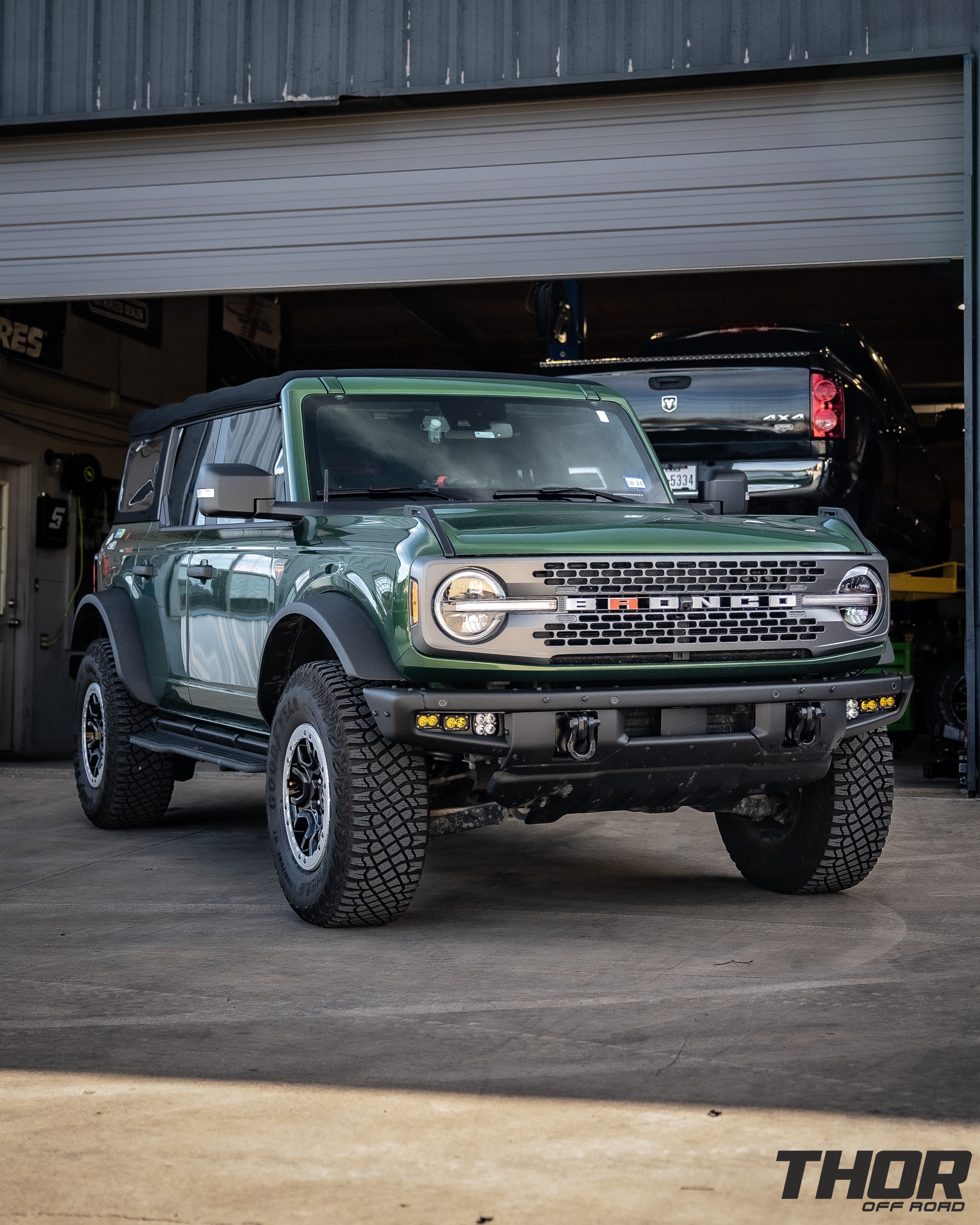 2023 Ford Bronco Badlands in Green with Icon Billet Upper Control Arms, Fox Racing Performance 2.5 Shocks