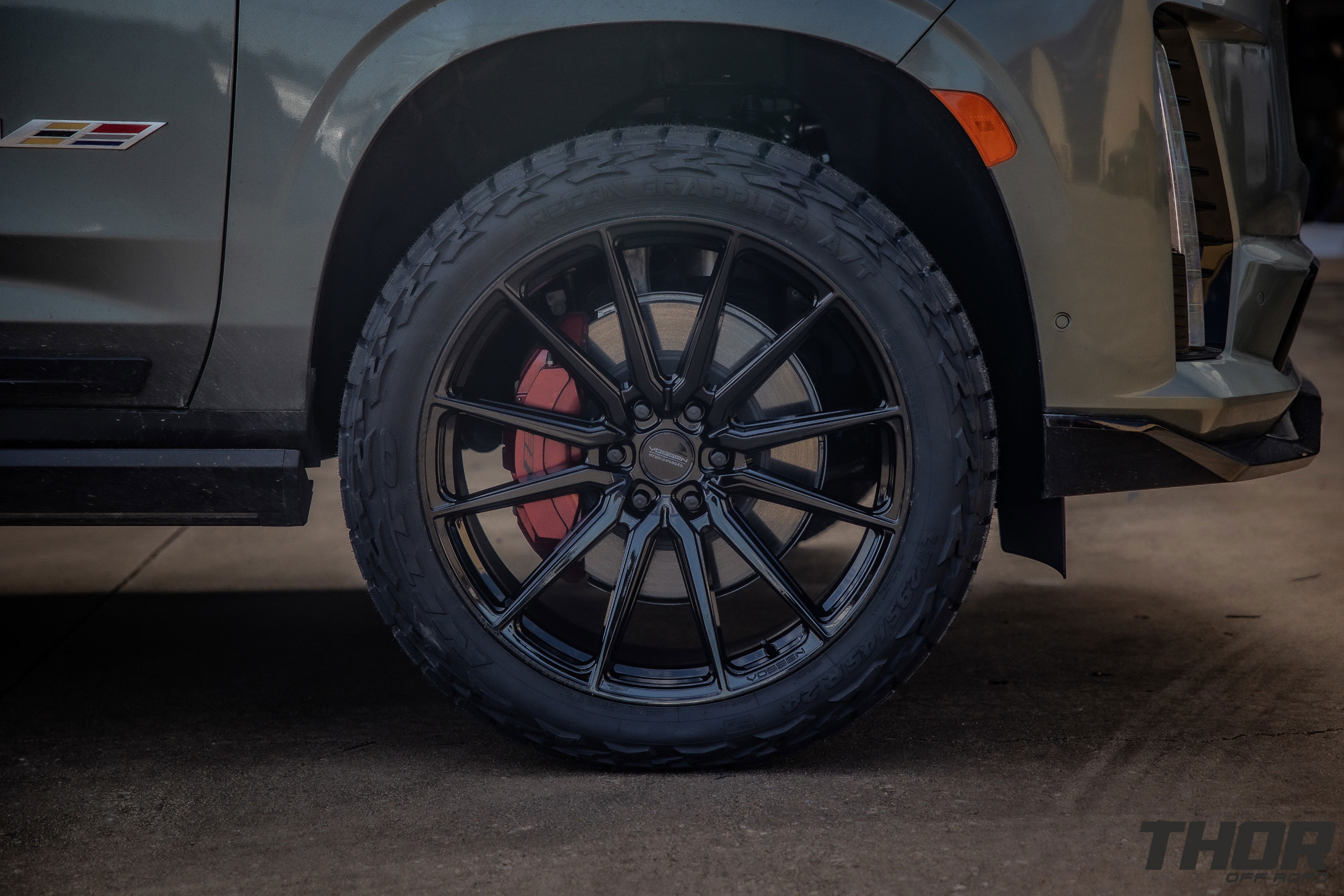 2023 Cadillac Escalade V in Grey with Vossen HF6-1 Wheels, 295/45R24 Nitto Recon Grappler Tires