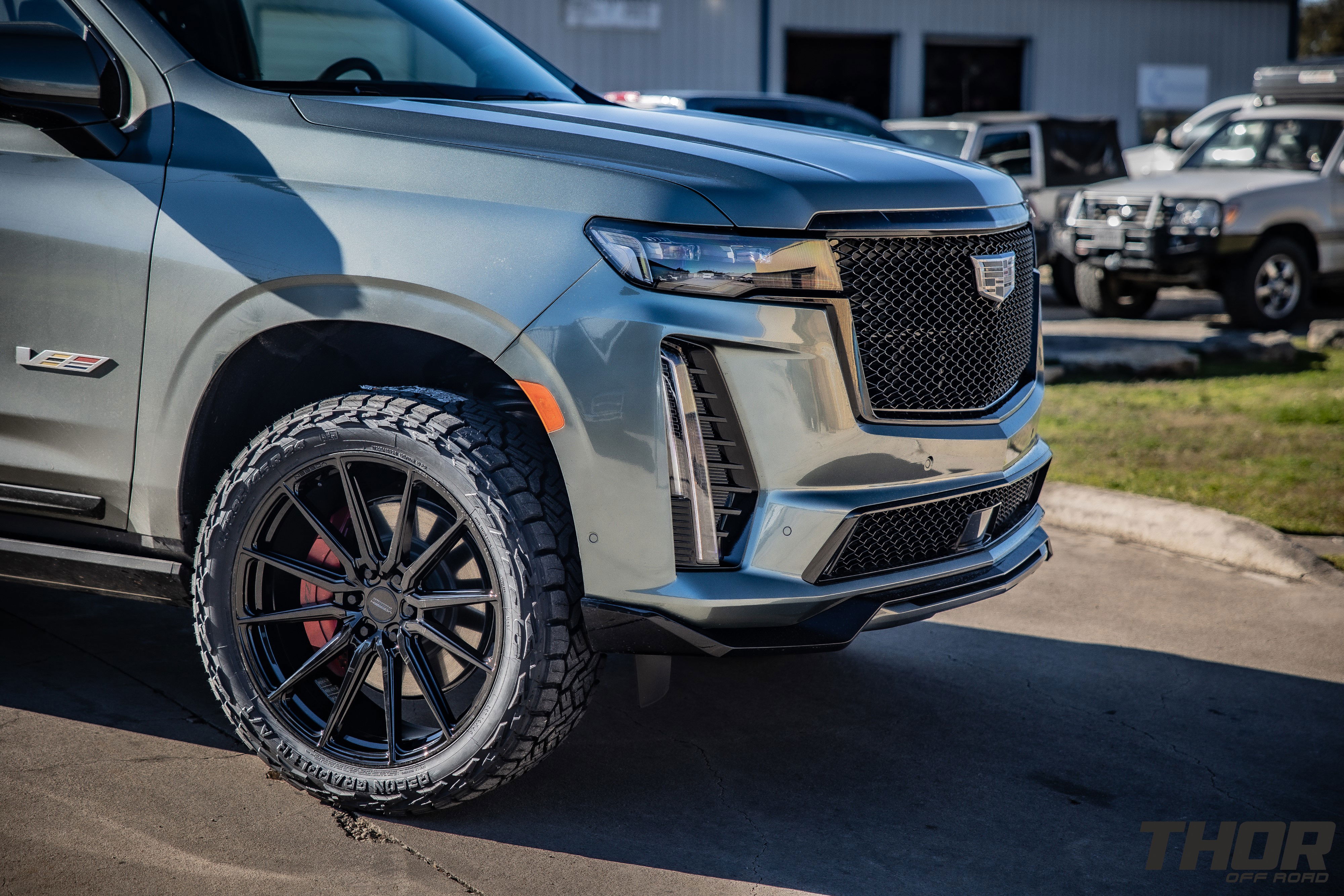 2023 Cadillac Escalade V in Grey with Vossen HF6-1 Wheels, 295/45R24 Nitto Recon Grappler Tires