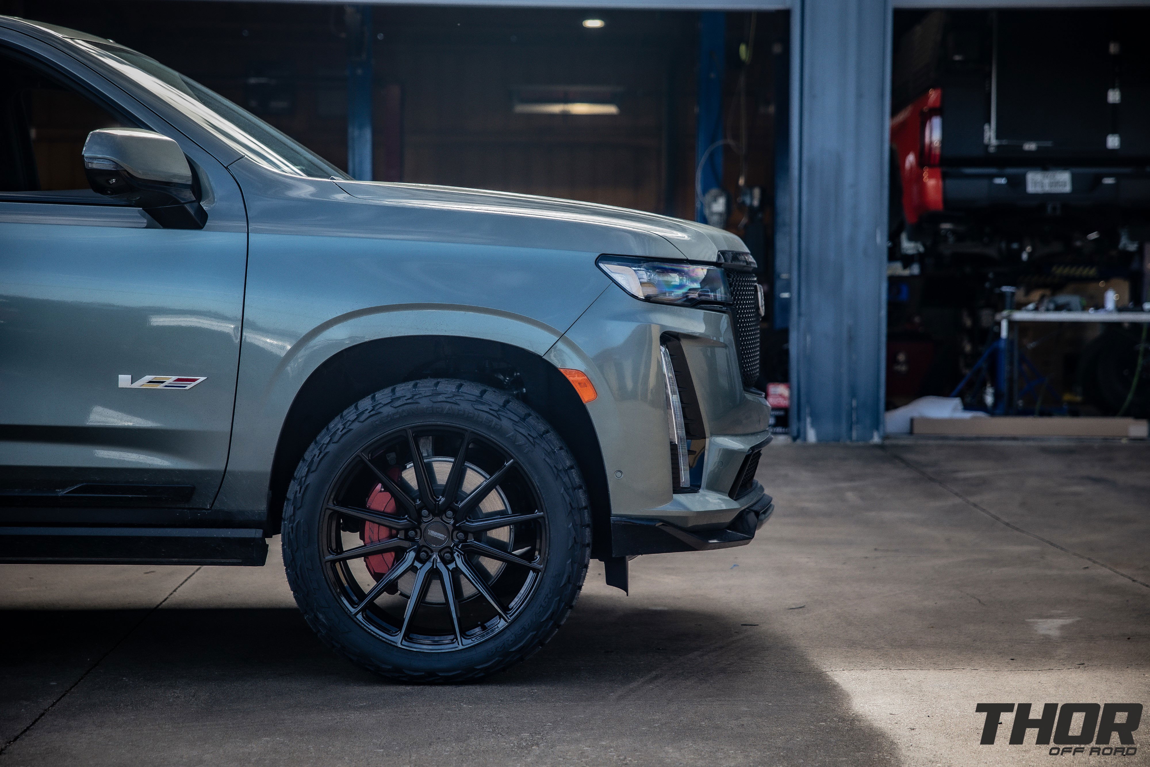 2023 Cadillac Escalade V in Grey with Vossen HF6-1 Wheels, 295/45R24 Nitto Recon Grappler Tires