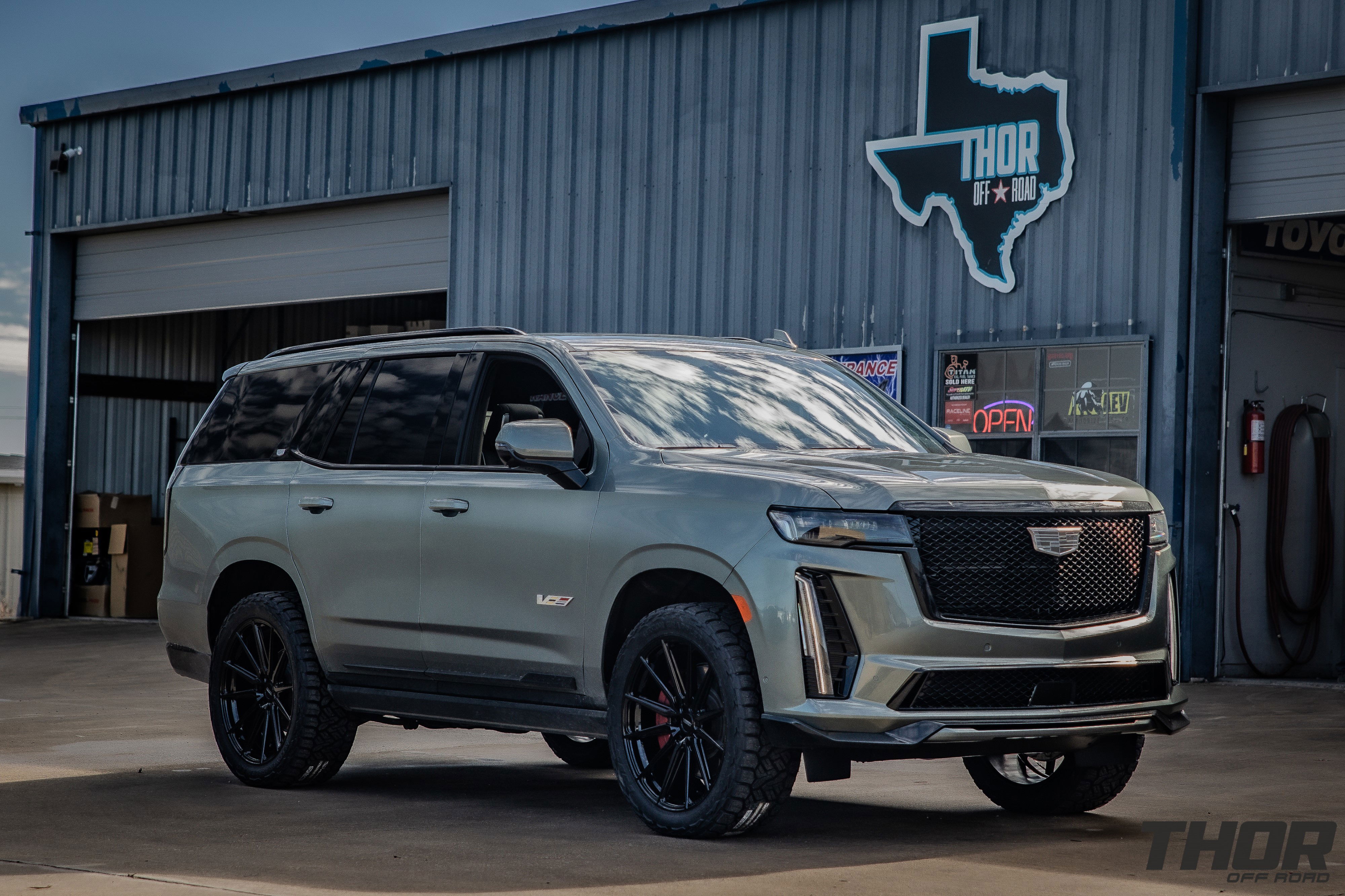 2023 Cadillac Escalade V in Grey with Vossen HF6-1 Wheels, 295/45R24 Nitto Recon Grappler Tires